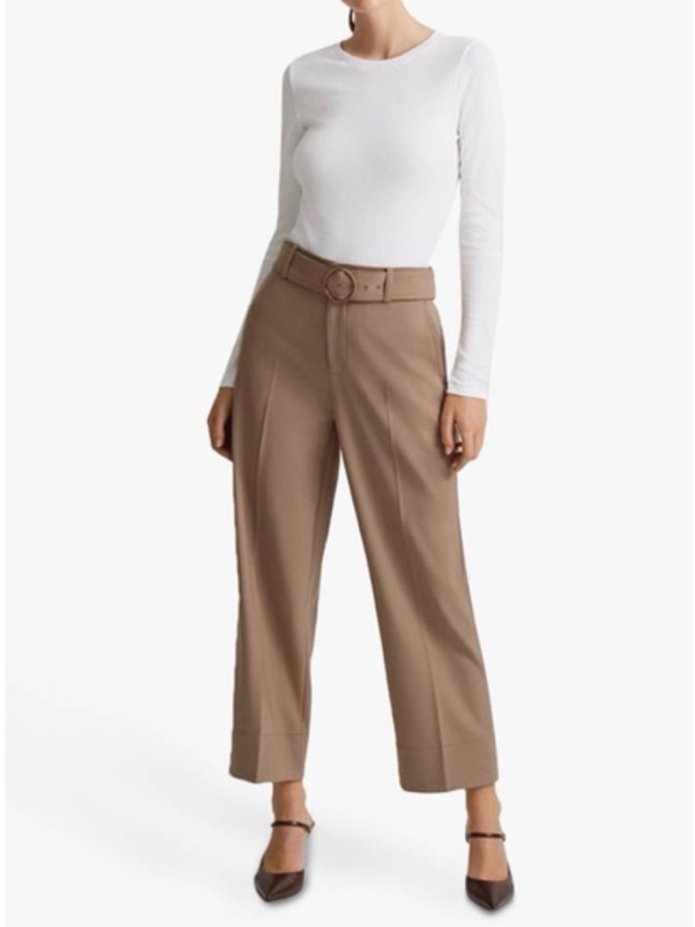Club Monaco Women's Wool Blend Enamel Ring Pants Camel Cropped Sz 14 NWT